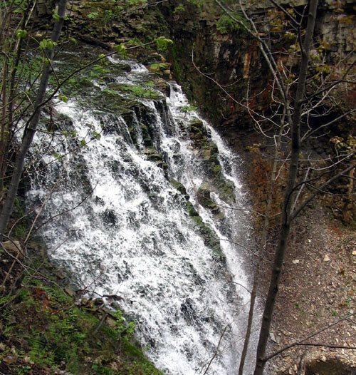 Tiffany Falls, a cascade over mossy rock in Ancaster
