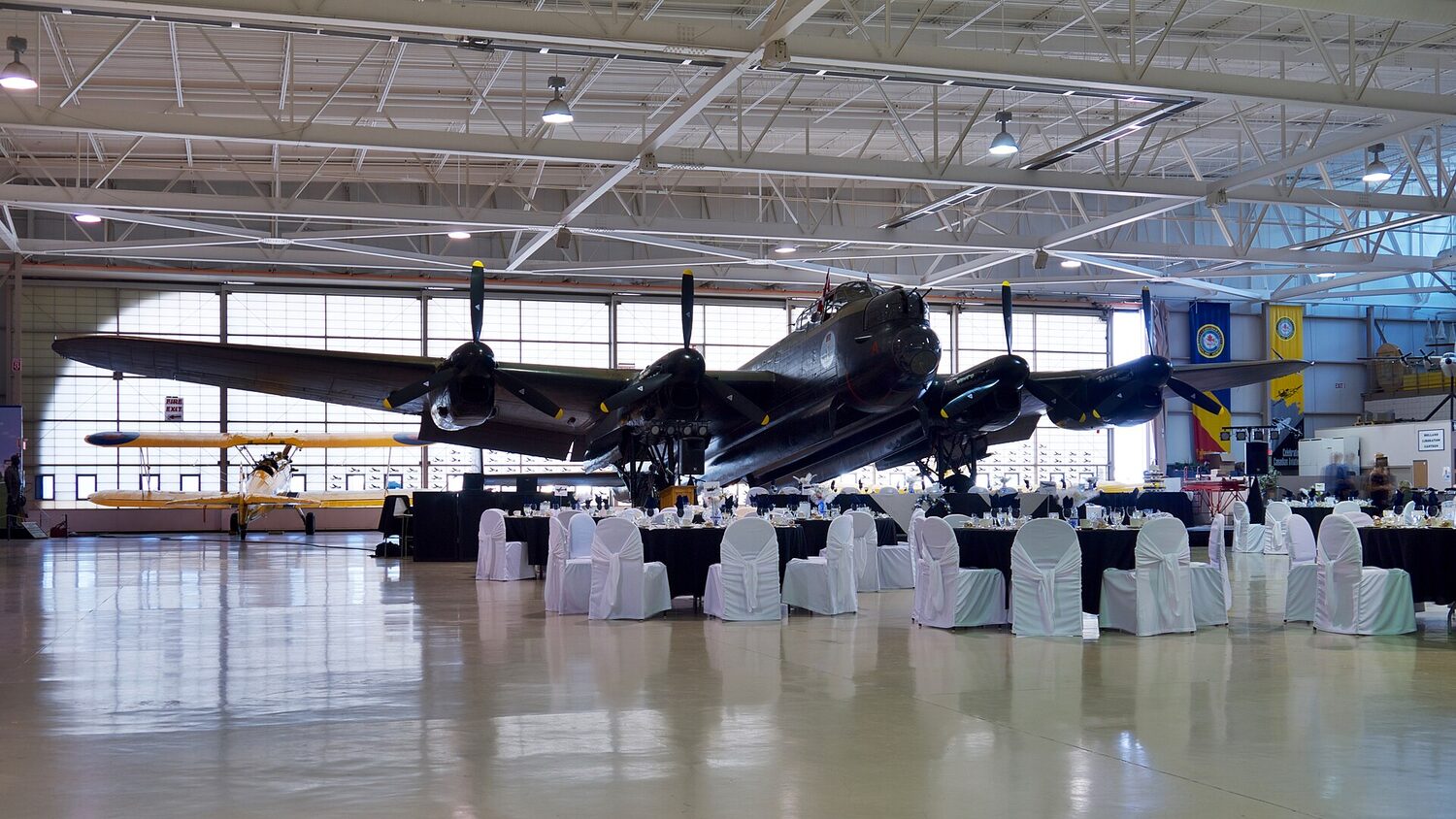 An Avro Lancaster bomber inside the Canadian Warplane Heritage Museum hangar in Hamilton